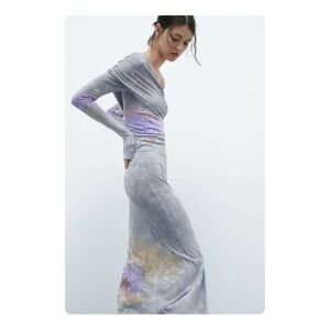 ★ NWT Zara Tie Dye Draped Knit Top - Gray/Lavender ★